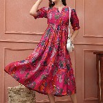 Claura Women Floral Printed  Fit & Flare Midi Dress
