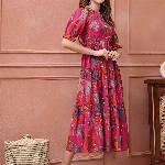 Claura Women Floral Printed  Fit & Flare Midi Dress