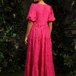 anayna Women Checked Cotton Fit & Flare Maxi Dresses