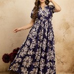 PURSHOTTAM WALA Floral Printed Mandarin Collar A-Line Maxi Dress