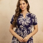 PURSHOTTAM WALA Floral Printed Mandarin Collar A-Line Maxi Dress