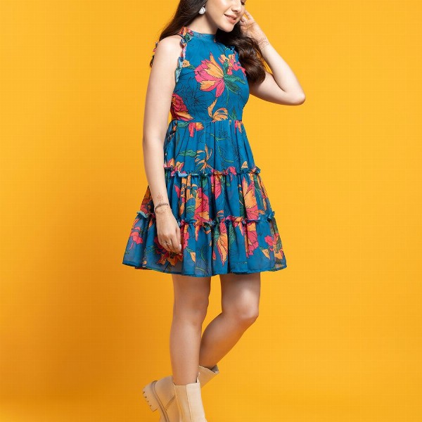OCTICS Floral Printed Fit & Flare Dress