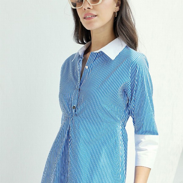 Pink Paprika by SASSAFRAS Striped A-Line Midi Cotton Dress