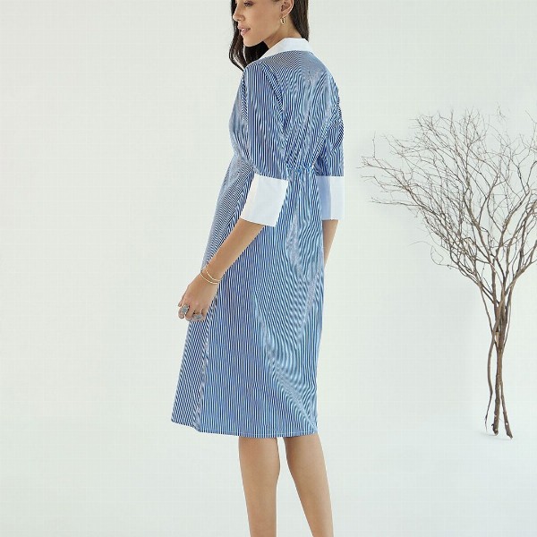 Pink Paprika by SASSAFRAS Striped A-Line Midi Cotton Dress