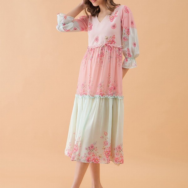 OCTICS Women Floral Print Georgette Fit & Flare Dress