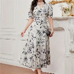 Bollyclues Women Floral Printed  A-Line Midi Dress