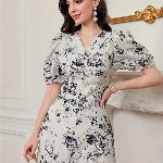 Bollyclues Women Floral Printed  A-Line Midi Dress