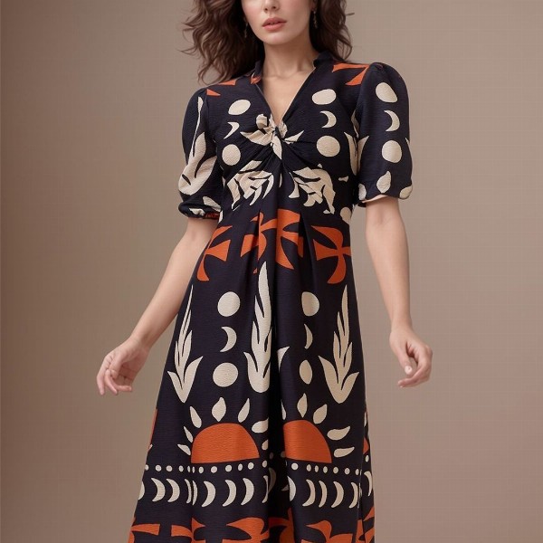 DressBerry Women  Print Crepe A-Line Midi Dress