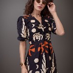 DressBerry Women  Print Crepe A-Line Midi Dress