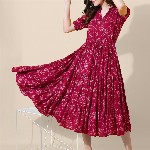 FLOWERVELLY Ethnic Motifs V-neck Fit and Flare Dress