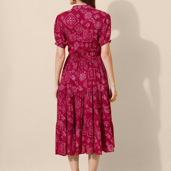 FLOWERVELLY Ethnic Motifs V-neck Fit and Flare Dress