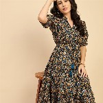 Azira Ethnic Motifs Printed Cotton Empire Midi Dress