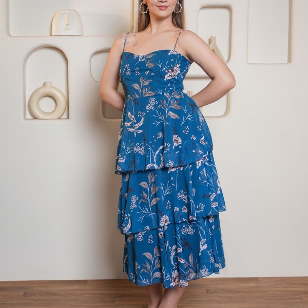 PURVAJA Women Floral Printed Layered Georgette Fit & Flare Midi Dress