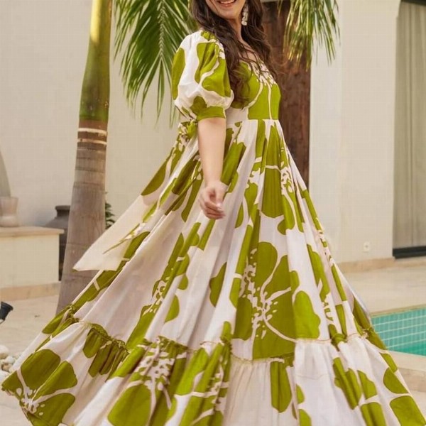 CORSICA Tropical Print Puff Sleeve Maxi Dress