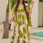 CORSICA Tropical Print Puff Sleeve Maxi Dress