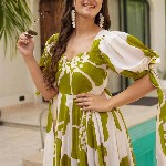 CORSICA Tropical Print Puff Sleeve Maxi Dress