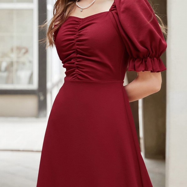 Sugathari Women Puff Sleeve A-Line Midi Dress