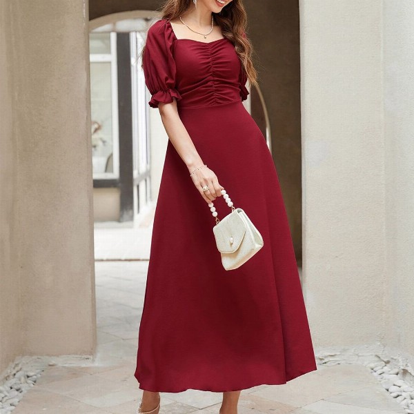 Sugathari Women Puff Sleeve A-Line Midi Dress