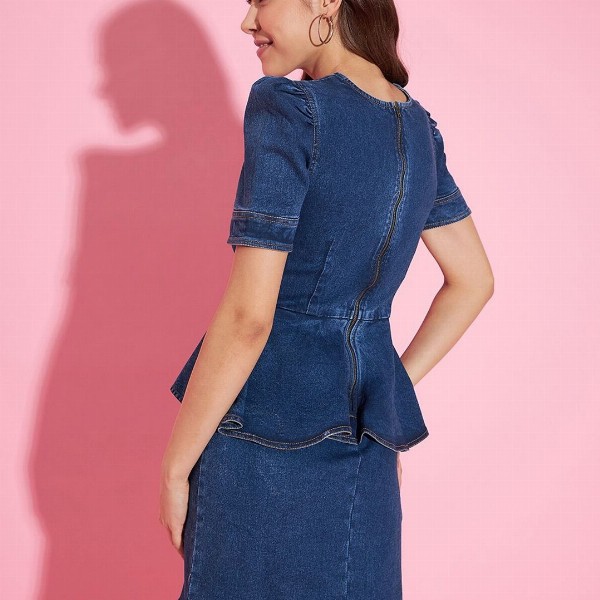 Chemistry Ruffled Denim Peplum Mini Dress