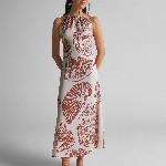 GABLOR Print Halter Neck Satin Maxi Midi Dress