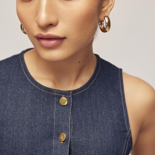 The Label Life Women Button Down Denim Sheath Midi Dress