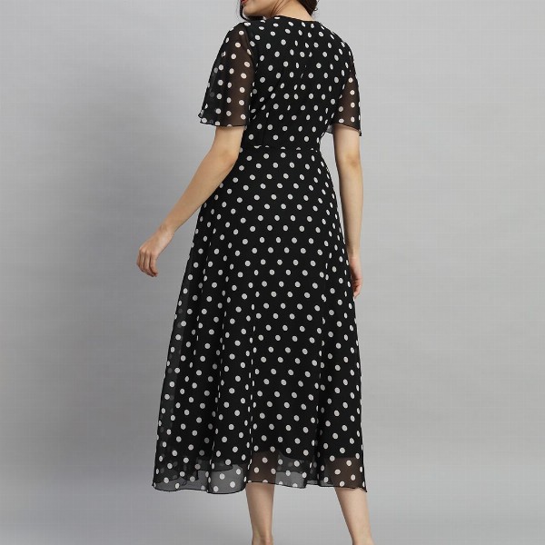 Curvydrobe Polka Dot Flared Sleeve A-Line Midi Dress