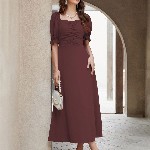 Sugathari Solid Puff Sleeve A-Line Midi Dress
