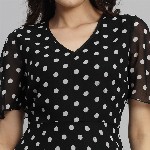 Curvydrobe Polka Dot Flared Sleeve A-Line Midi Dress