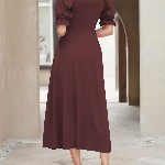 Sugathari Solid Puff Sleeve A-Line Midi Dress
