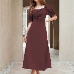 Sugathari Solid Puff Sleeve A-Line Midi Dress
