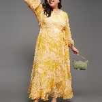 Miss Chase A+ Plus Size Floral Printed V-Neck Flared Maxi Dress