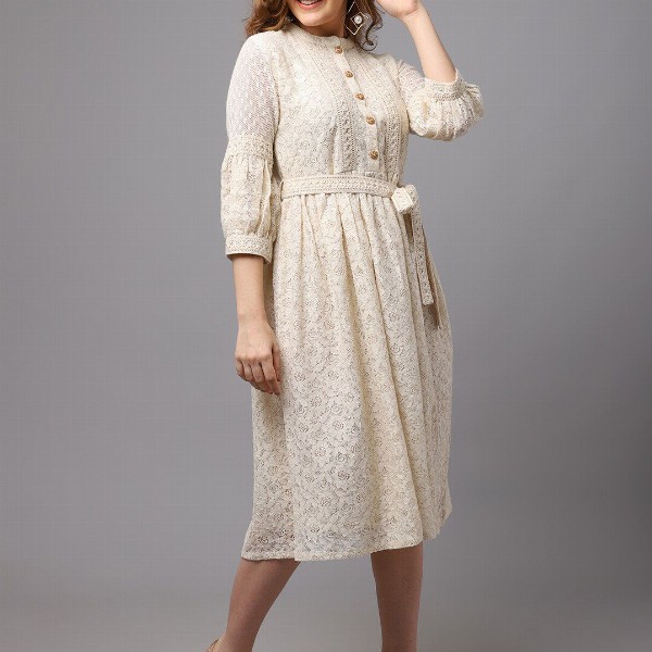 Tulsattva Off White Midi Dress