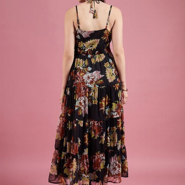 DressBerry Floral Print Chiffon Maxi Dress