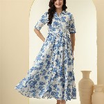 KALINI Floral Printed Fit & Flare Midi Dress