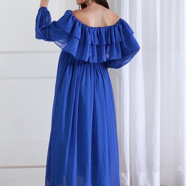 Shades of Sabi Women Off-Shoulder Puff Sleeve Ruffled Maternity Empire Dress