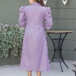 WEAVLLITE Floral Puff Sleeve Applique A-Line Midi Dress