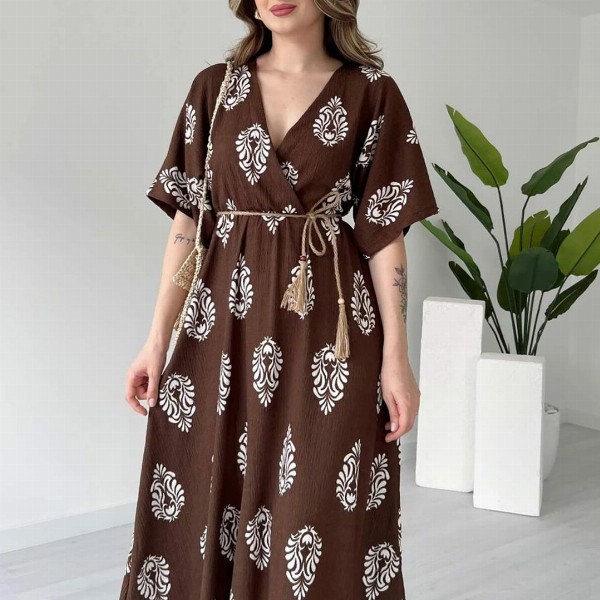 MANOJAVA Women Ethnic Motifs Printed Applique Wrap Midi Dress