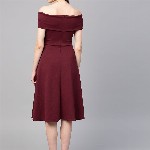 Athena Burgundy Off-Shoulder Pleated Fit & Flare Dress