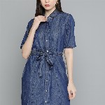 Chemistry Solid Cotton Denim Shirt Dress
