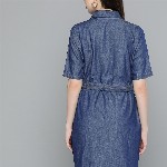 Chemistry Solid Cotton Denim Shirt Dress