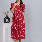 DAMMODE Women Cotton Floral Printed Empire Maxi Dress