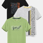 HELLCAT Boys Pack Of 3 Printed Cotton T-shirt