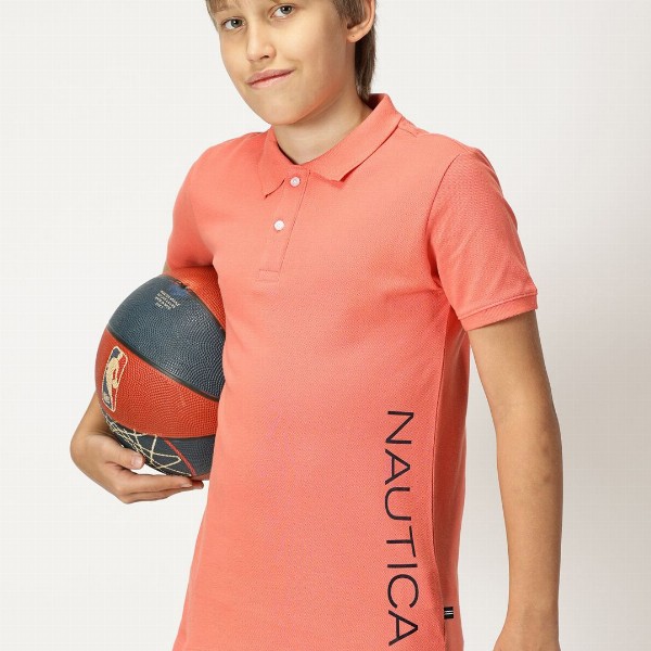 Nautica Boys Polo Collar Typography Printed T-shirt