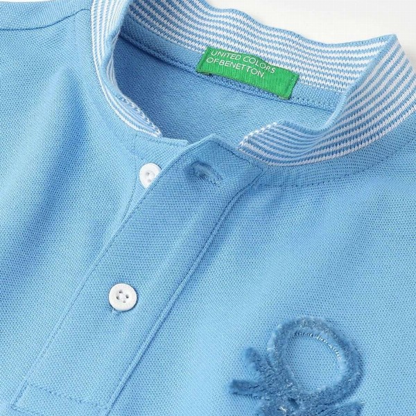 United Colors of Benetton Boys Solid Mandarin Collar Regular Fit Cotton T-shirt