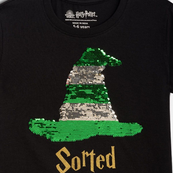 Nap Chief Kids Reversible Black Harry Potter Sequinned Round Neck T-shirt