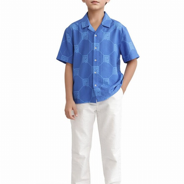 RARE ONES Boys Relaxed Fit Cuban Collar Geometric Printed Casual Shirt