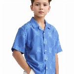 RARE ONES Boys Relaxed Fit Cuban Collar Geometric Printed Casual Shirt