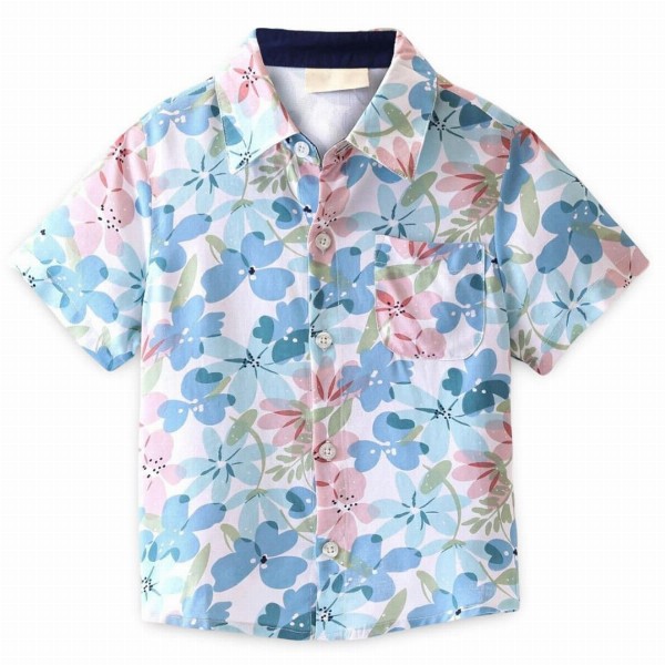 BAESD Boys Comfort Fit Floral Printed Spread Collar Cotton Casual Shirt