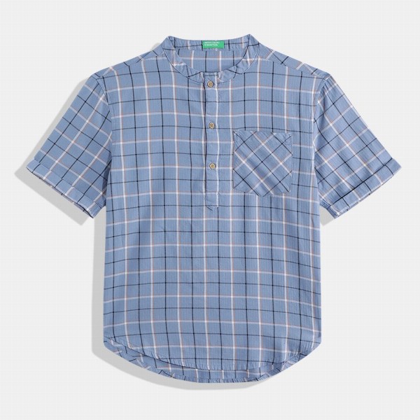United Colors of Benetton Boys Cotton Windowpane Checked Casual Shirt