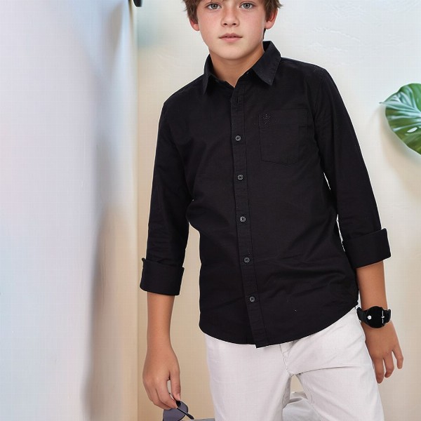 French Connection Boys Premium Spread Collar Solid Cotton Casual Shirt